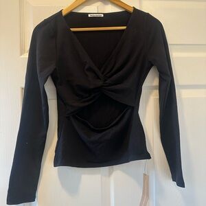 Reformation Black Long Sleeve Twist Front Top